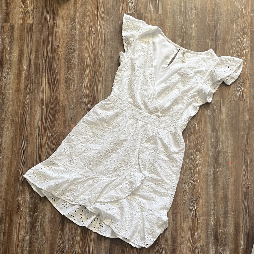 Japna White Spring Eyelet Bridal Shower Casual Western Faux Wrap Cotton Dress